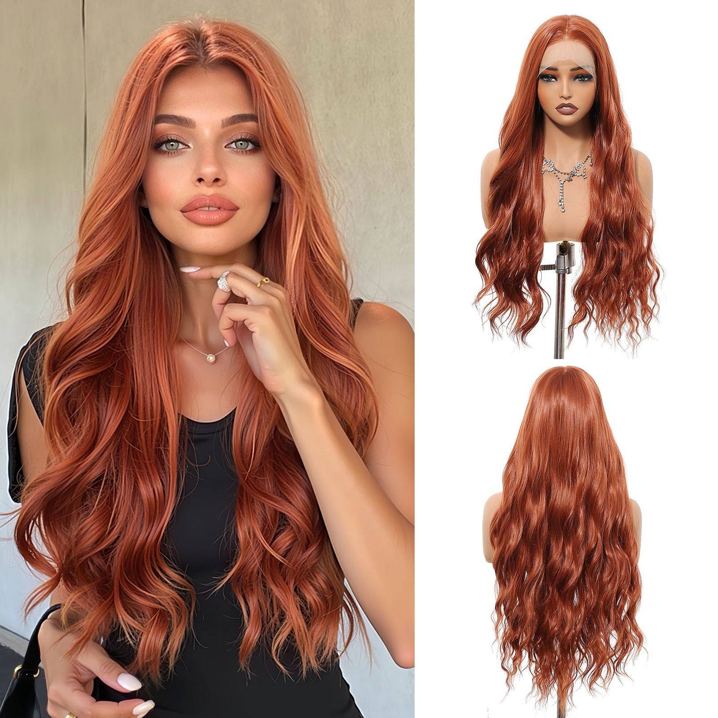 HENRY MARGU Peruca Frontal Lisa Ondulada Marrom Mista Longa Peruca Sintética Natural Ondulada 13x4 Frontal de Renda Cabelo Falso para Mulheres Raiz Escura