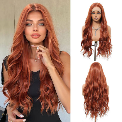 HENRY MARGU Peruca Frontal Lisa Ondulada Marrom Mista Longa Peruca Sintética Natural Ondulada 13x4 Frontal de Renda Cabelo Falso para Mulheres Raiz Escura
