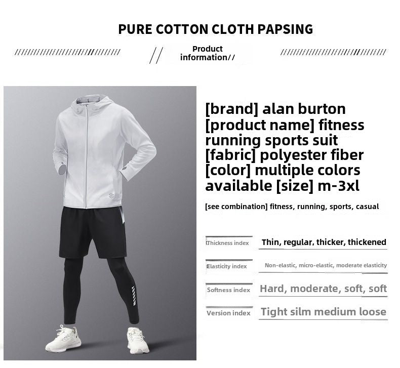 5pcs Men's Lightweight Summer Ice Silk Athletic Set Quick-Dry Running Clothes Outdoor Kit Cycling Fitness Men's Sportswear Set