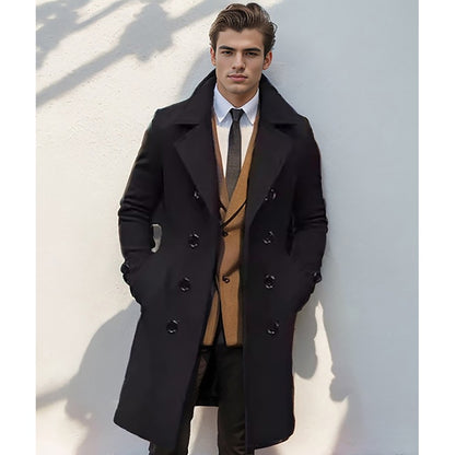 Men's autumn and winter new collection men's coat casual fashion double breasted mid length men's top coat