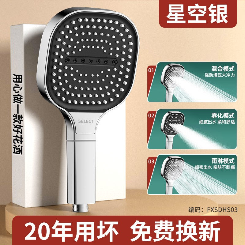Novo chuveiro de painel grande de 13CM com 3 modos, chuveiro de massagem de alta pressão com elemento filtrante, acessórios para banheiro