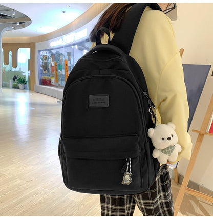 Schoolbags Student Japanese And Versatile Backpack Unisex Large-Capacity Backpack Girl Simple Polyester Material Doll Decoration