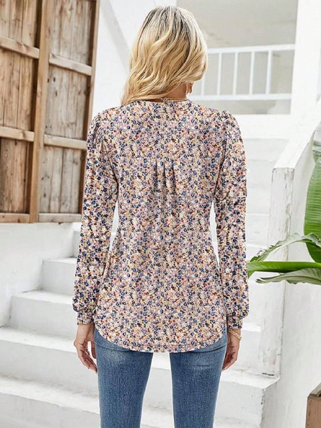 Women's Long Sleeve Casual Blouses Dressy Tunic Top V Neck Button Office Wear Fall Winter