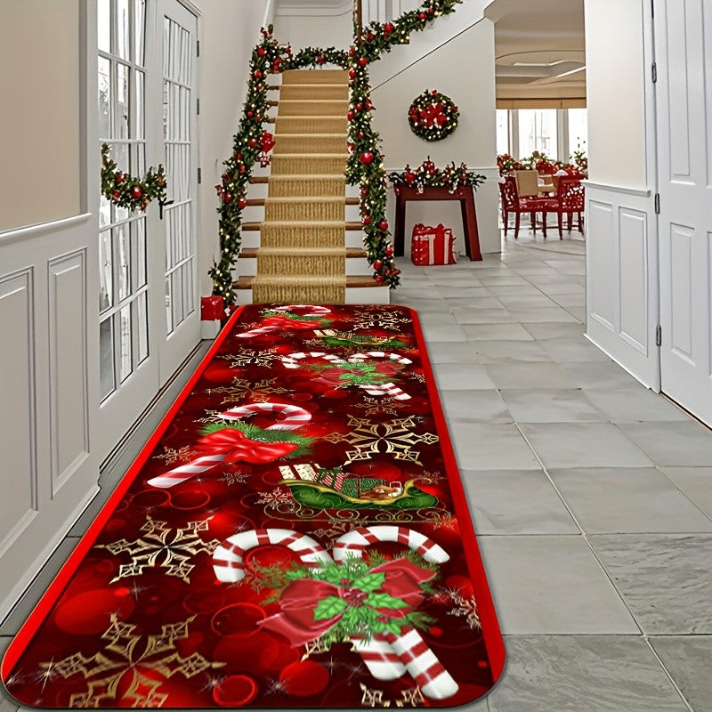 VIKAMA Red & Golden Christmas Runner Mat Kitchen Rugs Entryway Hallway Bedroom Carpet Welcom Floor Mat Laundry Floor Mat Home
