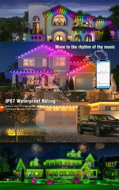External Permanent RGB IC Waterproof Smart Light String, with Music-Synchronized Dynamic Lighting Effects for Holiday Decoration
