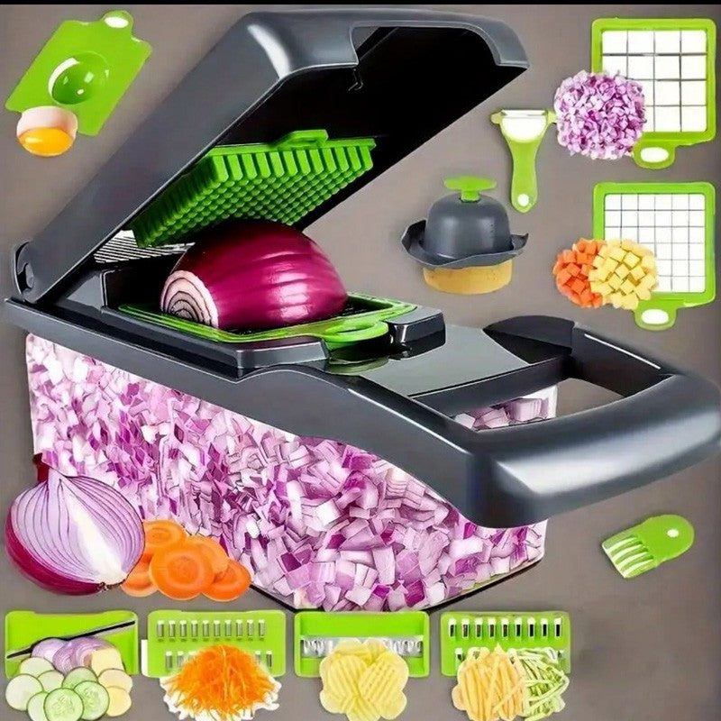 6-in-1 Vegetable Chopper - Kitchen Mandoline Slicer for Dicing, Julienne & Grating, Safe Food Prep with Container