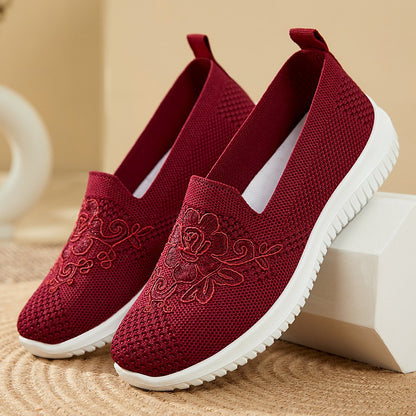 Women's Fashion Vulcanised Trainers 2025 Round Toe Breathable Flower Mesh Casual Flat Slip-On Women's Casual Vulcanised Shoes