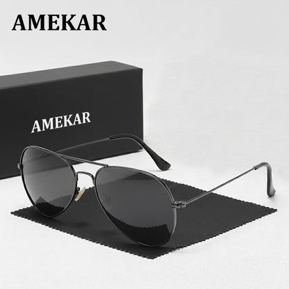 Classic Retro Pilot Sunglasses Men Luxury Metal Black Aviation Sun Glasses Male Fashion Driving Vacation Shades UV400 Polarized