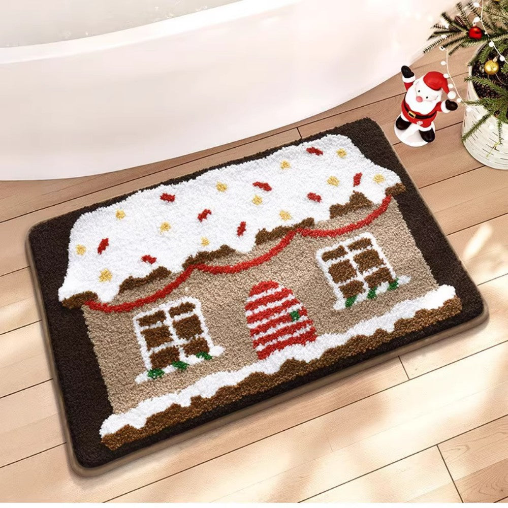 VIKAMA Christmas Imitation Cashmere Rug Soft Non-Slip Bathroom Mat Living Room Bedroom Entrance Doormat Winter Home Decor