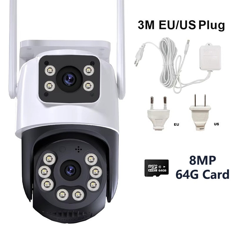 8MP 4K iCSee WiFi Camera PTZ Dual Screens Auto Tracking Night Vision CCTV Surveillance Camera Outdoor 6MP Security IP Camera