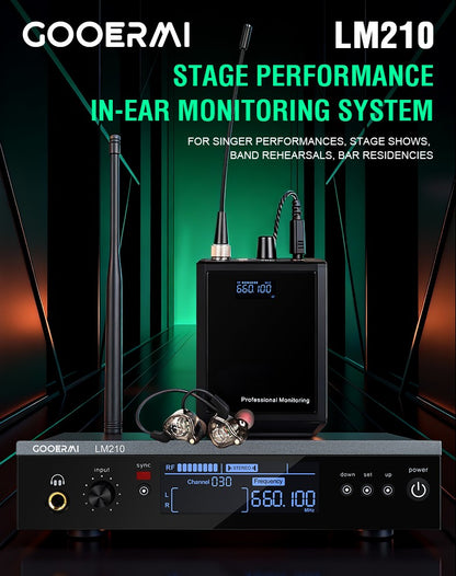 Sistema Sem Fio de Monitoramento Intra-Auricular UHF Gooermi LM210 Canal Estéreo Com Múltiplos Transmissores Para Pequenos Concertos e Home Theater