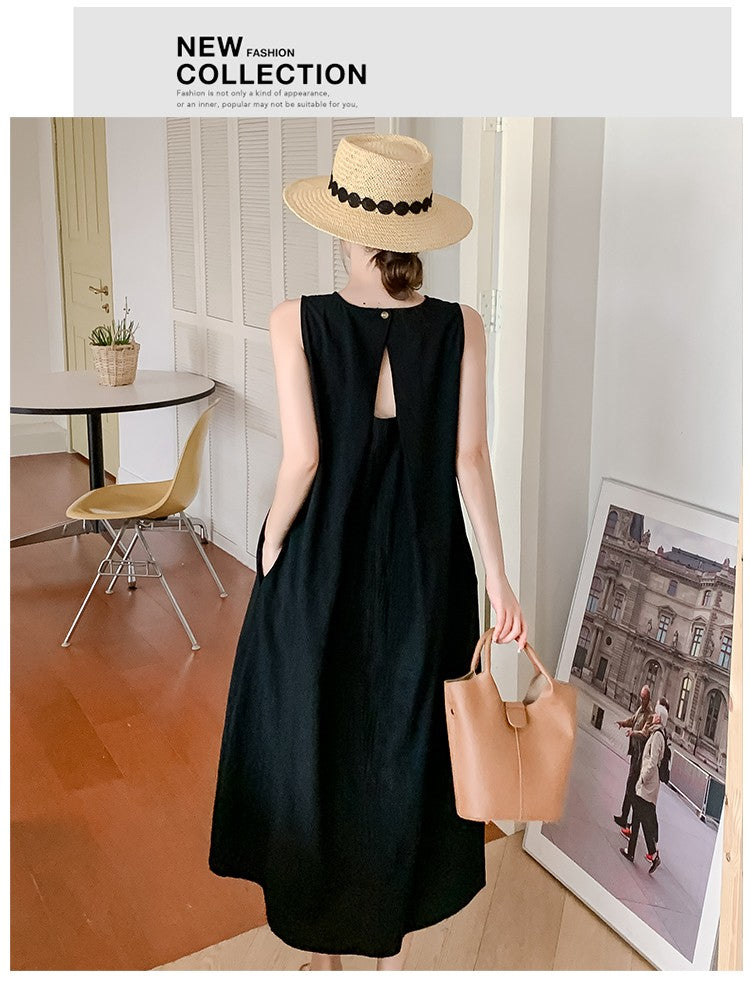 NYFS 2025 Summer New Korea Woman Dress Vestidos Robe Elbise Loose Plus Size Solid Sleeveless Backless Long Dress L-4XL
