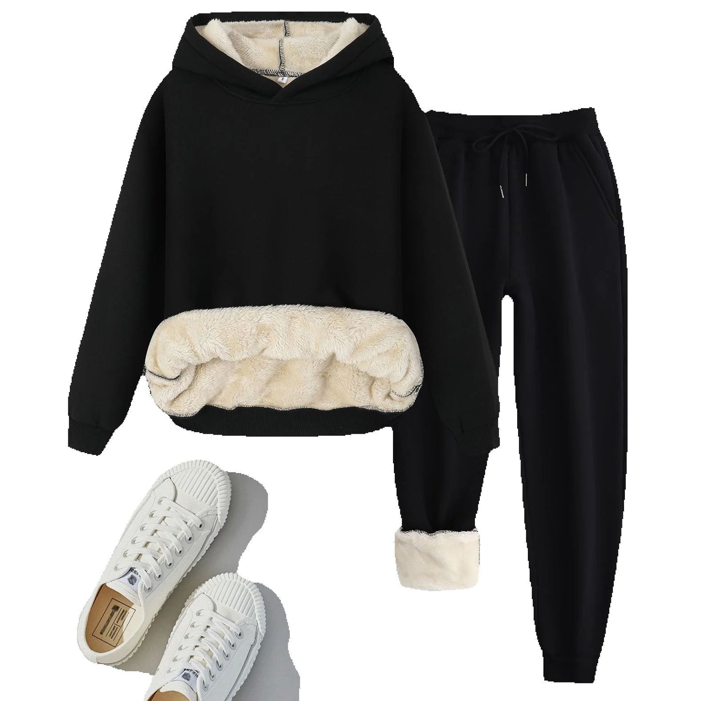 Winter Men Solid Thickened Lamb Velvet Hoodies Set Warm Fleece Sweatshirt Sweatpants 2pcs Thickened Casual Tracksuit