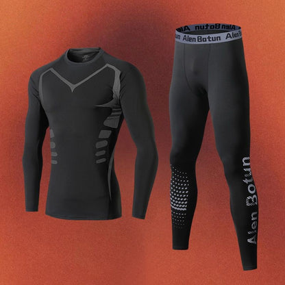 Men's Clothing Winter Warm Undershirts Plush Thermal Underwear Set Elastic Compression Tights Fitness Men's Track Suit Set