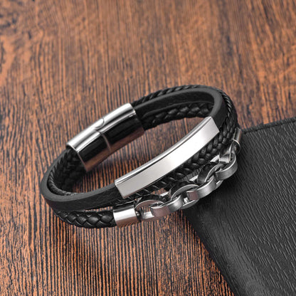 Pulseira de Couro Masculina, Formato Infinito, Padrão Popular, Joias de Aço Inoxidável, Acessórios, Presente