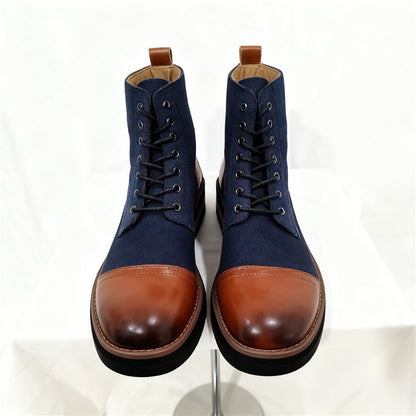 Men's Leather Lace - up Ankle Boots Retro Color - Block Formal Casual Boots Comfortable Non - slip Dress Boots For Daily Wear