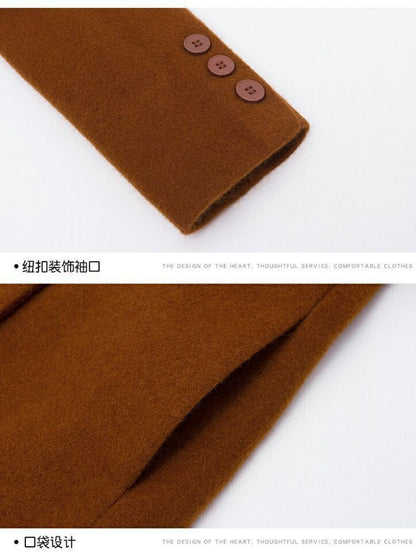 Medium-Length Women's Woolen Jacket Spring Autumn Winter Warm Simple Long Sleeve Overcoat Long Style For All Seasons