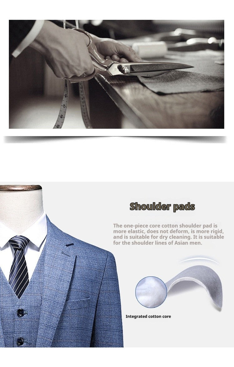 Mens Suits 3 Piece Business Office Formal Set Checkered Pattern Slim Fit Blazer Vest Pants High Quality Luxury Work Wedding