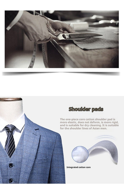 Mens Suits 3 Piece Business Office Formal Set Checkered Pattern Slim Fit Blazer Vest Pants High Quality Luxury Work Wedding