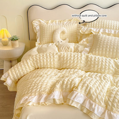 Conjunto de cama de renda coreana 3 peças de seersucker (1*Capa de Edredom + 2*Fronhas, Sem Enchimento) para quarto de hóspedes