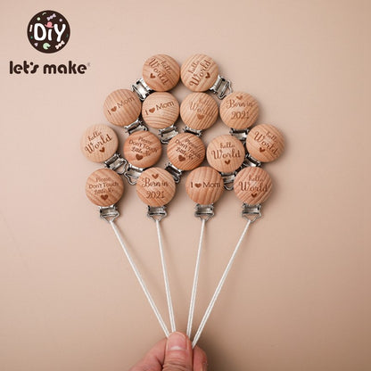 [Sale] Let's Make 5Pcs Baby Teething Beech Wooden Pacifier Chain Clip Baby Food Grade Shape Holder Dummy Clip for DIY Accesories