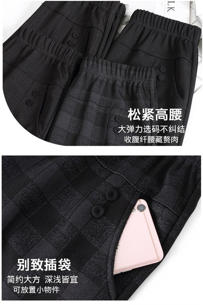 6XL 7XL 8XL Middle-aged Elderly Women's Trousers Spring Autumn Elastic High Waist Straight Pants Mother Winter Warm Fleece Pants