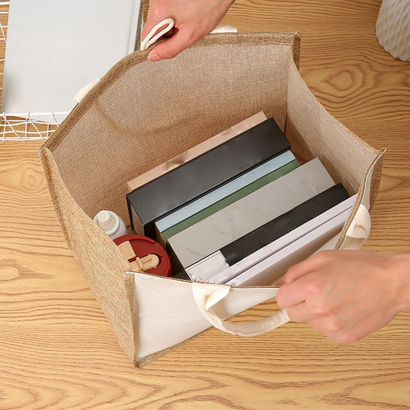 Blank Canvas Tote Bag – Faux Burlap Texture, Large DIY Painting Bag for Acrylics, Hand Carry Shopping Purse