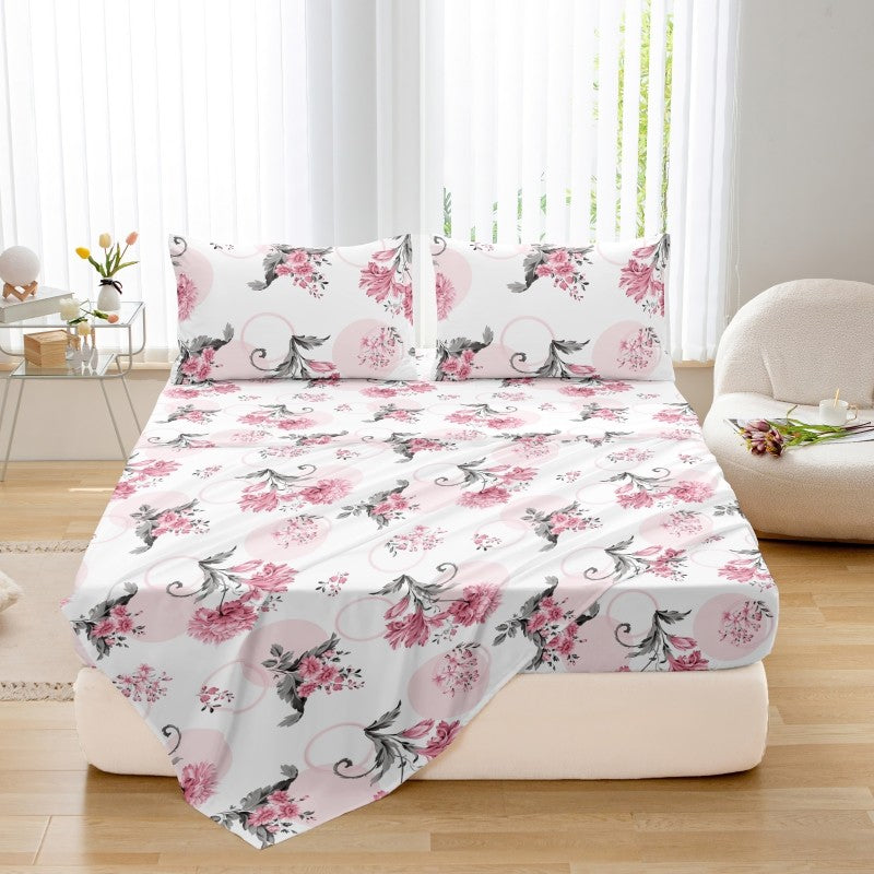 Conjunto de 3 peças de lençol de cama ajustável e fronhas em microfibra, estampado, toque macio, respirável, para cama queen size, capa de colchão