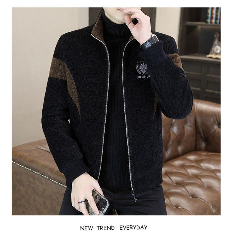 High End Splicing Men's Woolen Coat Winter Thick and Warm Wool Blends Jacket Fashion Casual Social Standing Collar Overcoat 4XL