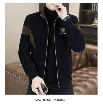 High End Splicing Men's Woolen Coat Winter Thick and Warm Wool Blends Jacket Fashion Casual Social Standing Collar Overcoat 4XL
