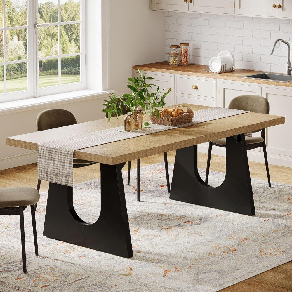 Rustic Rectangular Dining Table by Tribesigns for 6-8 People, 70.9-Inch Wood, Black Wooden Legs, Farmhouse Style Centerpiece