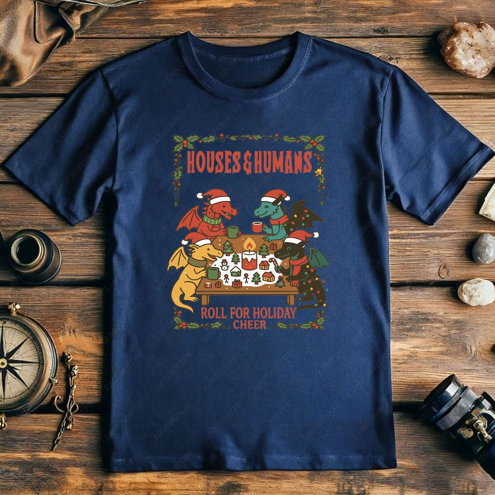 2025 Christmas DND T-Shirt Houses and Humans D&D Men Women Cotton T-shirt Dungeons Gift Funny Xmas Dnd Houses Humans Parody Tops
