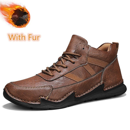 Handmade Mens Low Top Sneakers Classic Mens Leather High Top Shoes Fashion Outdoor Motorcycle Boots Lace Up Non-Slip Ankle Boots