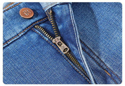 2024 Winter Warm Jeans Men's Fleece Thickened Slim Straight Trousers Fashion Stretch Cotton Casual Denim Pants Brand Clothes