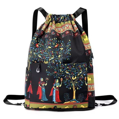 Mochila de Viagem Esportiva com Separação Seco-Úmido Dobrável de Grande Capacidade com Cordão, Saco de Ginástica Exótico com Cordão Mochila