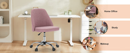 Cadeira de Escritório Pequena sem Braços JHK, Cadeira Giratória Fofa para Penteadeira com Encosto, Tecido Moderno com Rodas, Cadeira Giratória Ergonômica para Casa e Jogos