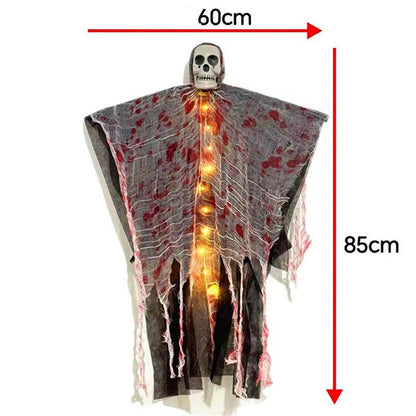 Halloween Party Hanging Skull Skeleton Ghost Ornament Horror Props Haunted House Decorations With Light Outdoor Decorations