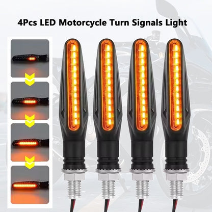 4pcs Universal Motorcycle Led Turn Signals Blinker Flowing Water Flashing Lights Stop Signal Light DRL Lamp Tail Brake Signal
