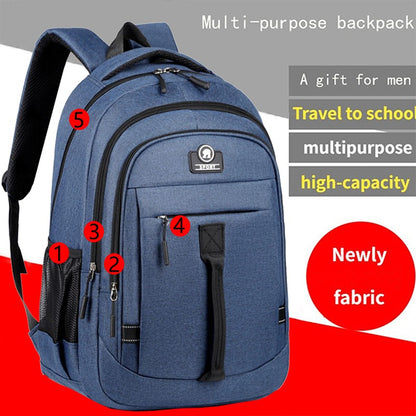 The men's backpack is suitable for business trips. It has a hand-held design with multiple pockets and is a book bag.