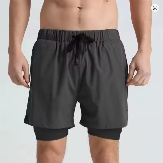 Men's sports double-deck shorts Fitness Quick Dry Training Shorts Casual 2 In 1 Multi-pocket sweatpants Men Gyms Running shorts