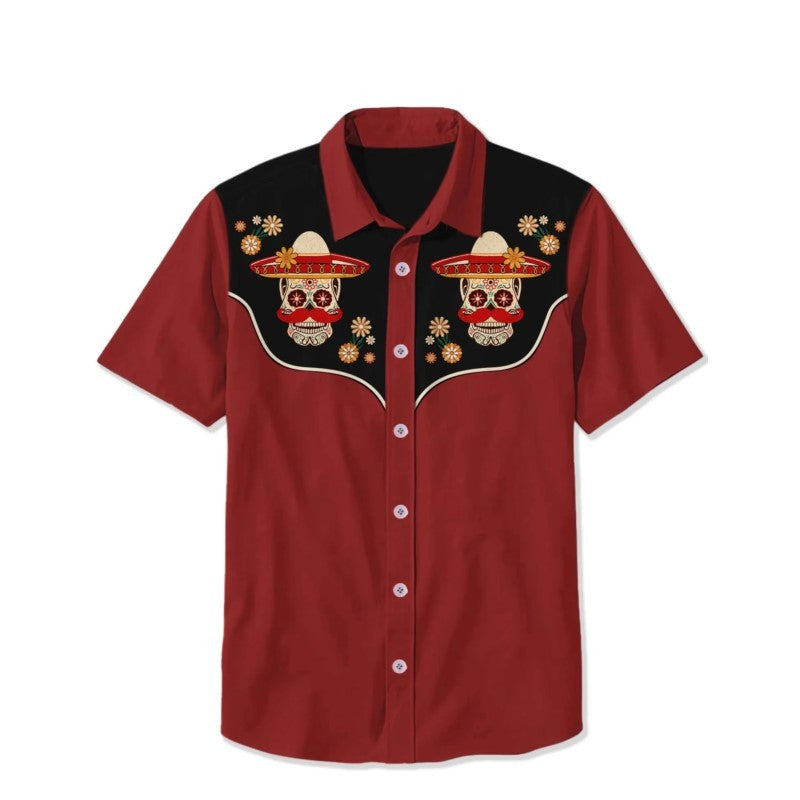 2025 Men's Casual Button Short Sleeve Shirt Mythical Medusa Snake Demon Pattern Comfortable And Breathable Summer Fashion Top