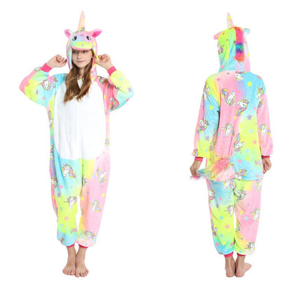 Winter Kids Pajama Sets Soft Warm Flannel Unicorn Costume Kigurumi Boy Girl Onesie Set Panda Tiger Bunny Deer Lion Pyjamas Suit