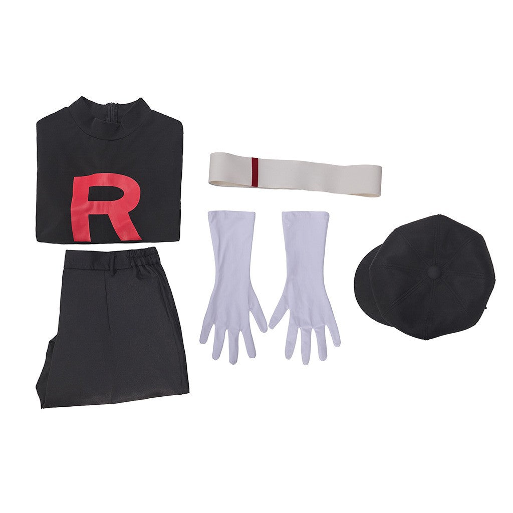 Anime Team Rocket Grunt Cosplay Costumes Anime Black Uniform Hat Halloween Cosplay Costume Full Set Women Men Carnival Party
