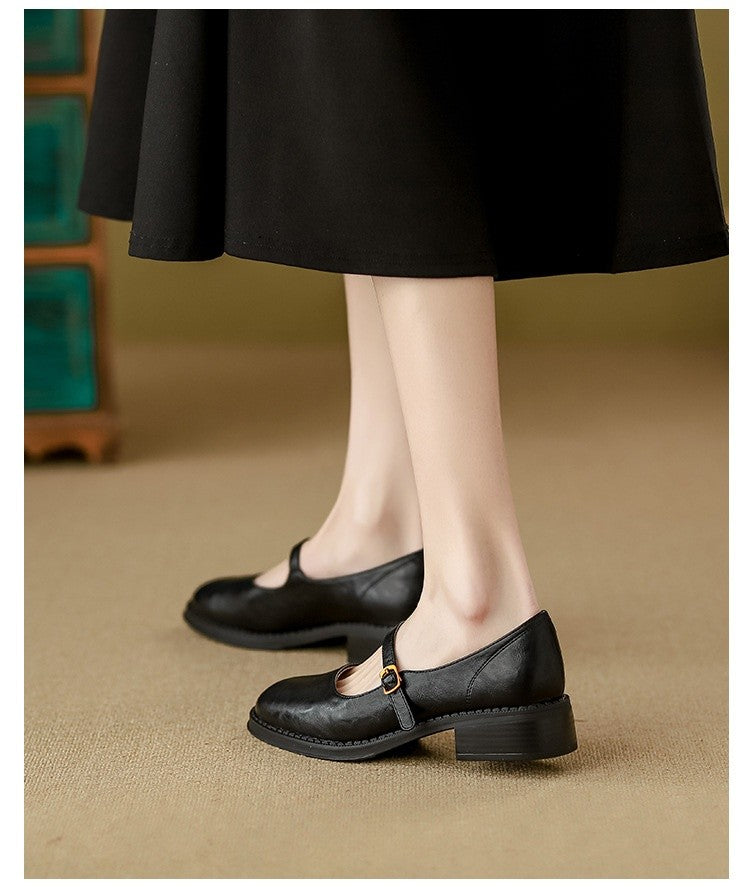 Mary Janes Women's Shoes Round Toe Flats Spring and Autumn New Fashion Buckle Strap Shallow Mouth Low Heels Loafers Women Flats