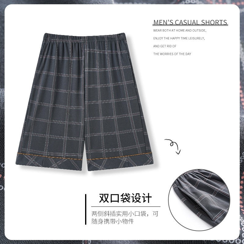 Summer New Cotton Plaid Pajama Pants Adluts Home Loose Cotton Pajama Men’s Sleep Bottom Elastic Waist Breathable Pj Pants Shorts