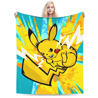 Cobertor de Flanela com Cena Clássica de Pokémon para Cama Super Quente, Mantas para Sofá, Cadeira, Piquenique, Colcha Engraçada, Capa para Sofá-Cama