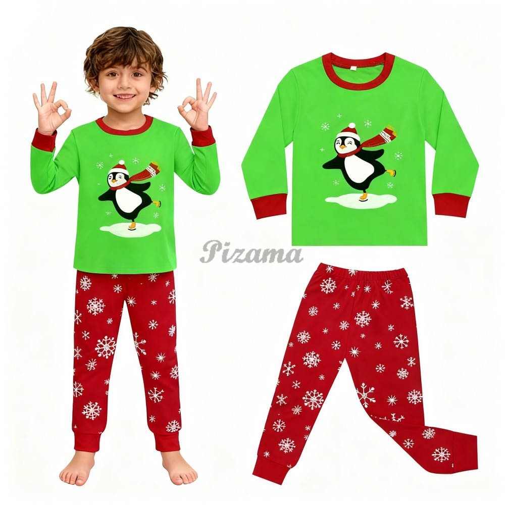 100 Cotton Girls Christmas Pajamas Sets Kids Pyjamas Penguin Snowman Pijama Xmas Homewear Baby Sleepwear Children Nightwear Pjs