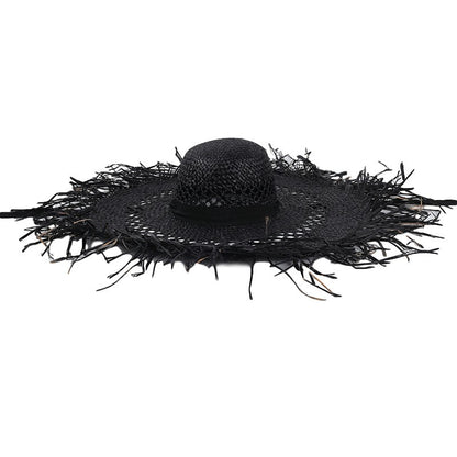 Straw hat women summer Large eaves beach vacation photo sunscreen straw hat personality European style foldable beach hat