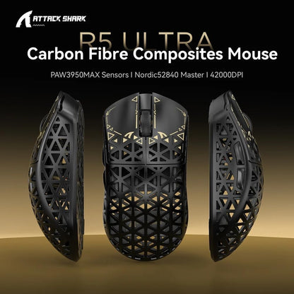ATTACK SHARK R5 8K Wireless Gaming Mouse, 42K DPI -PAW3950 MAX Sensor -39g Ultra-Lightweight Carbon Fiber Hollowed-Out Design
