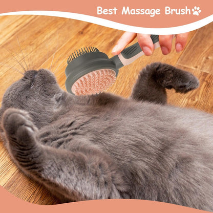 Cat Hair Removal Pet Brush Double Sided Massaging Retractable Self Cleaning Soft Pet Grooming Brush with Handle Pet Loose Hairs